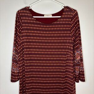 GILLI Patterned Dress Womans 1X Stretch Brown Plus Knee-Length